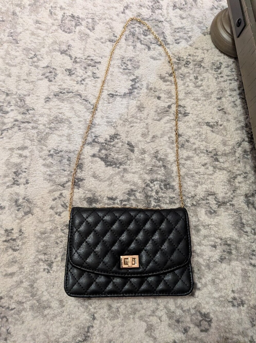 Black Quilted Crossbody Evening Bag with Gold Chain